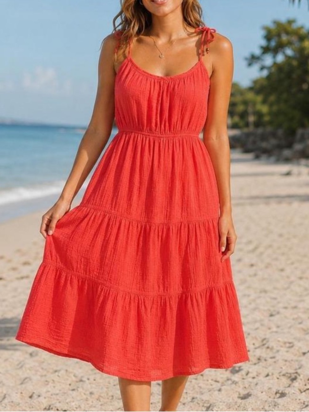 Lucky Brand tiered midi sundress coral orange Sz XS